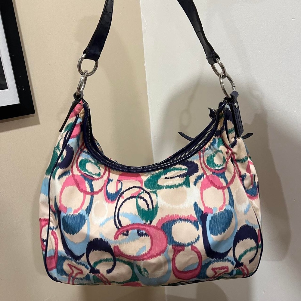 Y2K 2000s Coach Signature Cs Ikat Print Hobo Shoulder Bag / Handbag - Picture 2 of 6